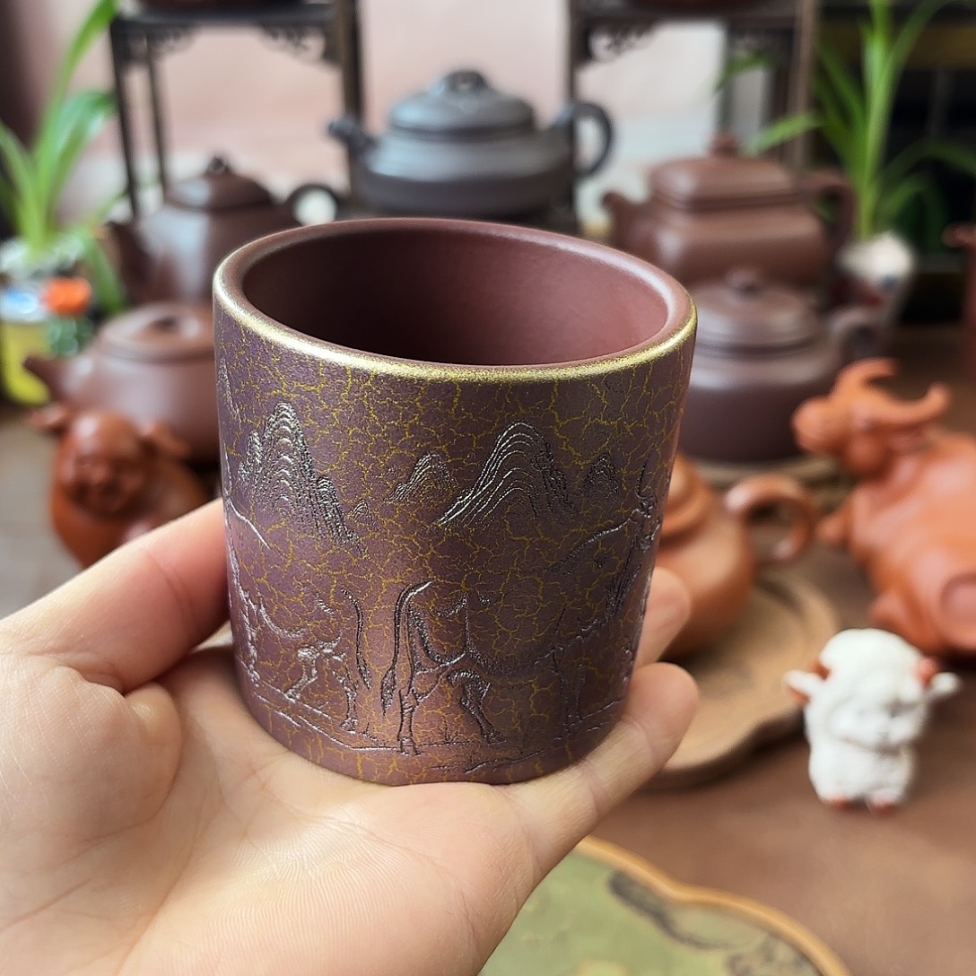 紫砂茶壶主人杯金贝烧130cc