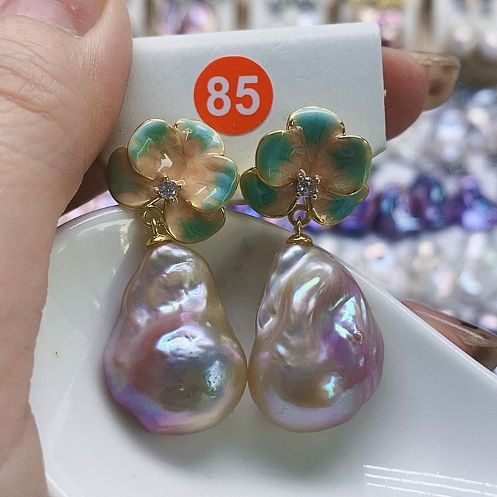 银S925镶嵌耳饰淡水珍珠