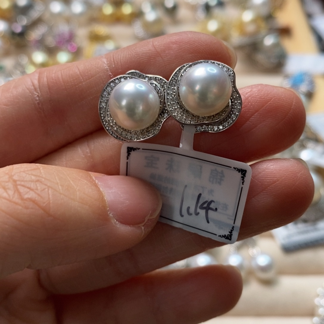 海水珍珠耳饰银S925镶嵌