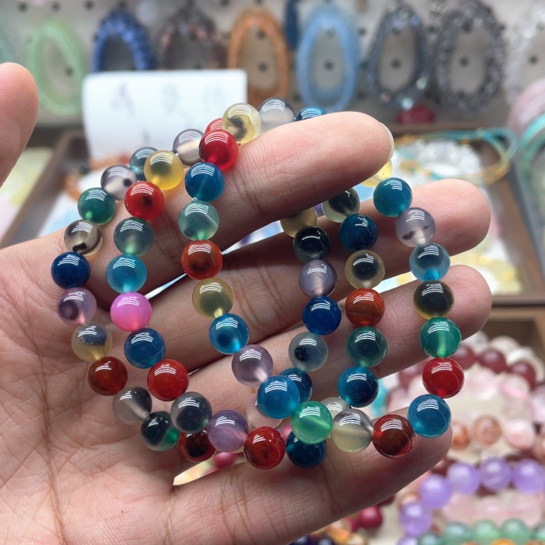 银S925镶嵌手链烟晶8咪溏心玛瑙