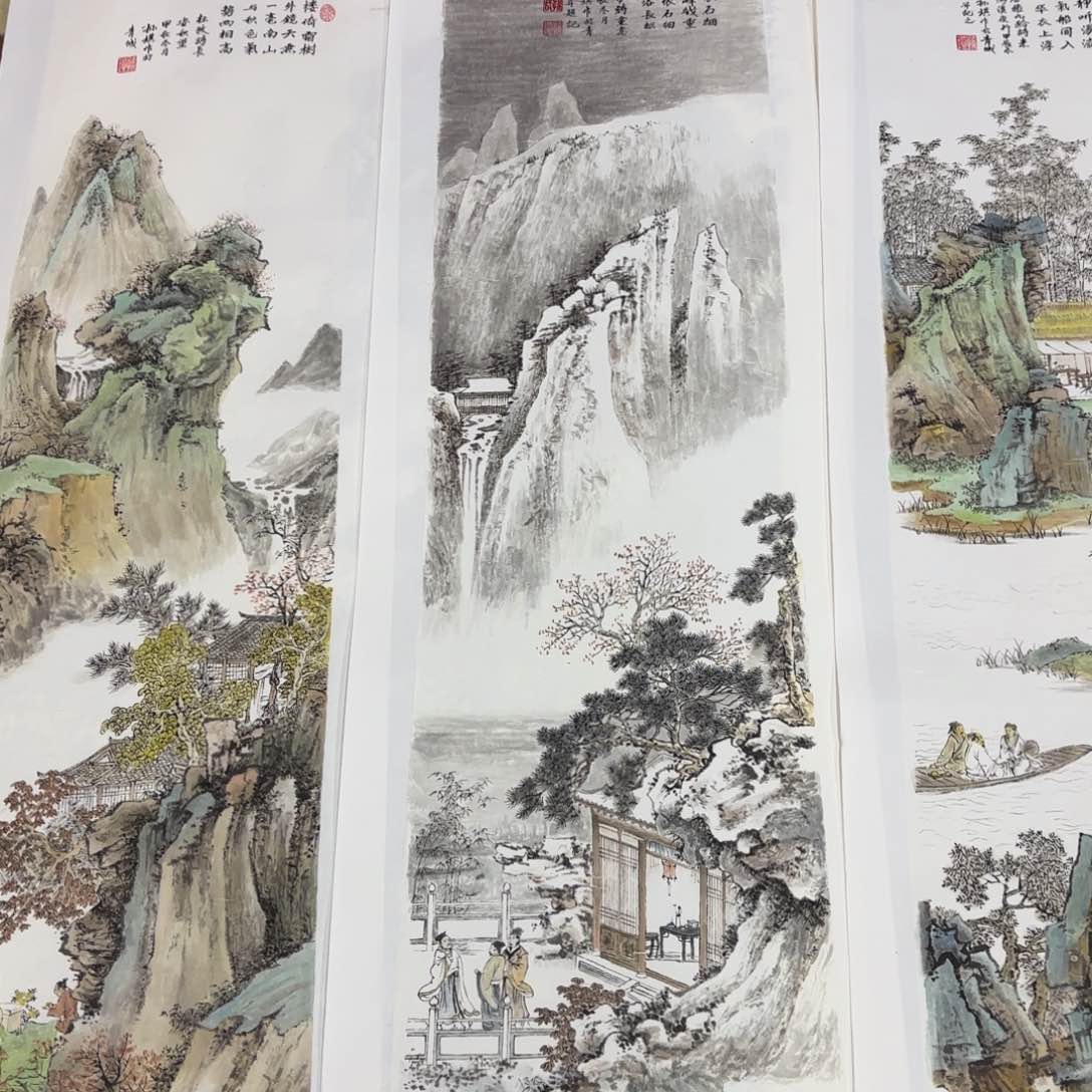 国画弘***廊孙琪四条屏李欣主播