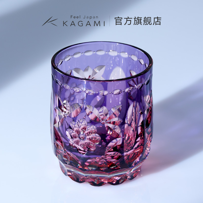 KAGAMI【25年新品】水晶玻璃江户切子筱崎英明洛克杯手鞠花套色礼物