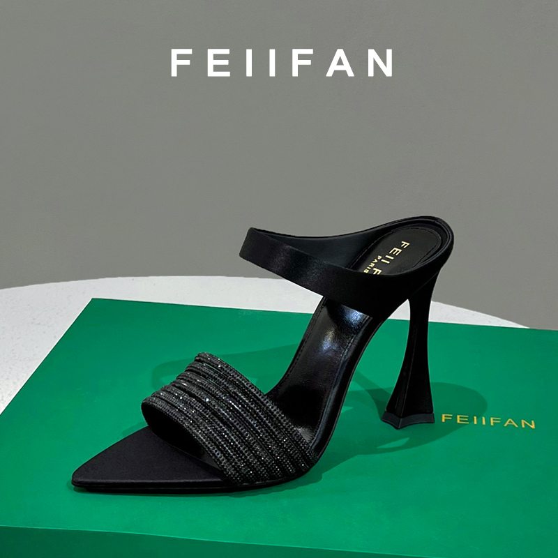 【现货】高跟拖鞋2025春夏季新款粗跟外穿气质百搭女士水钻凉鞋3896