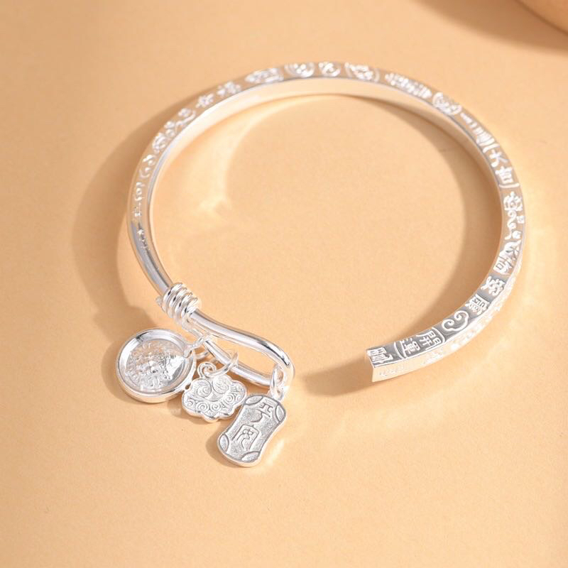 足银手镯 足银999手镯吉言福字女款手镯时尚