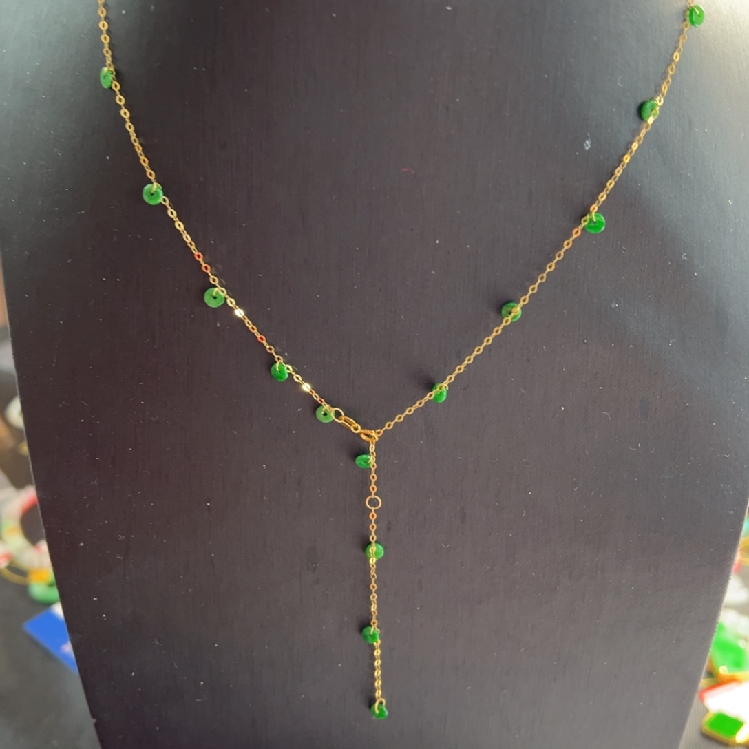 翡翠颈饰18K金镶嵌满天星