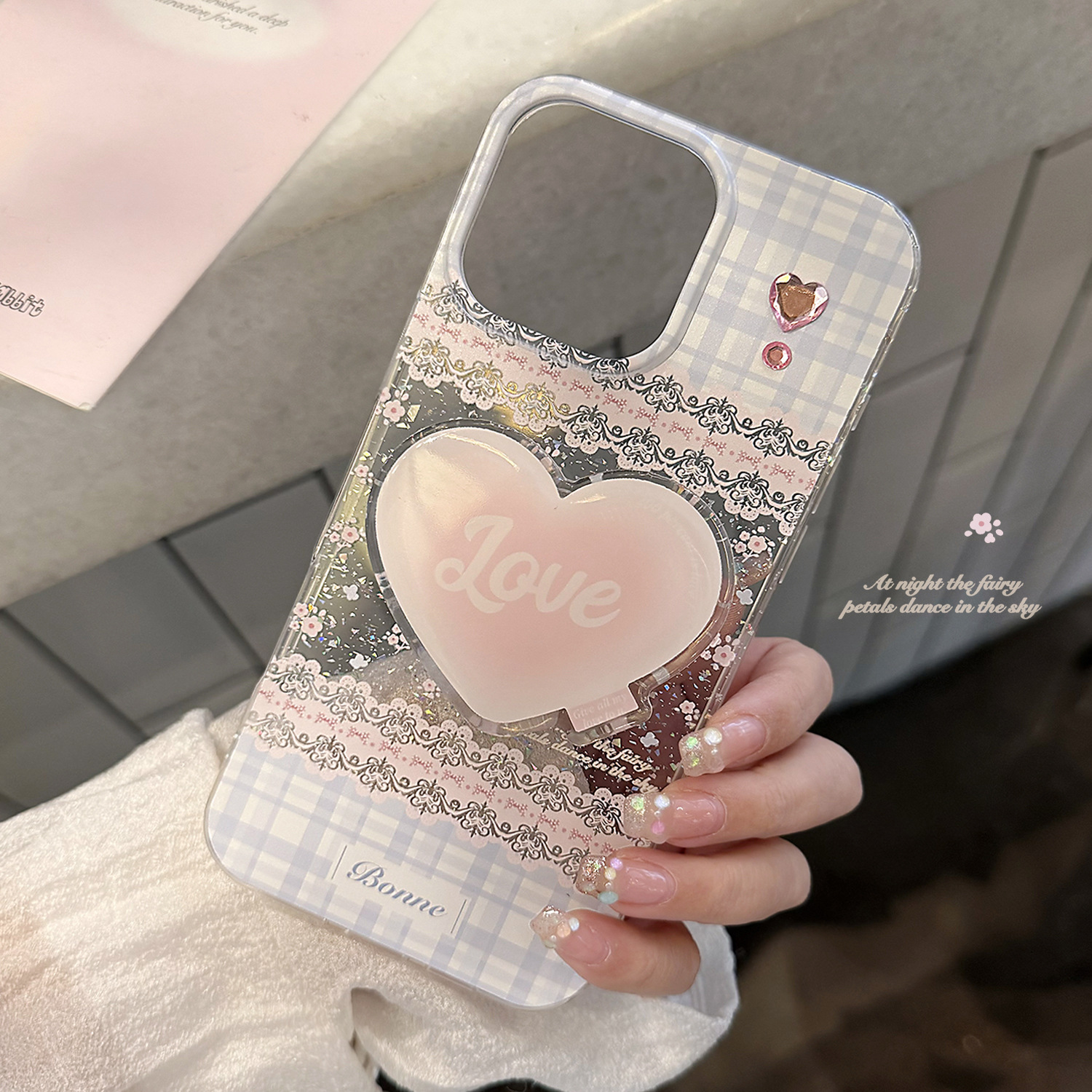 闪粉碎花适用苹果16手机壳14粉色iphone15promax硬套12蕾丝挂件11