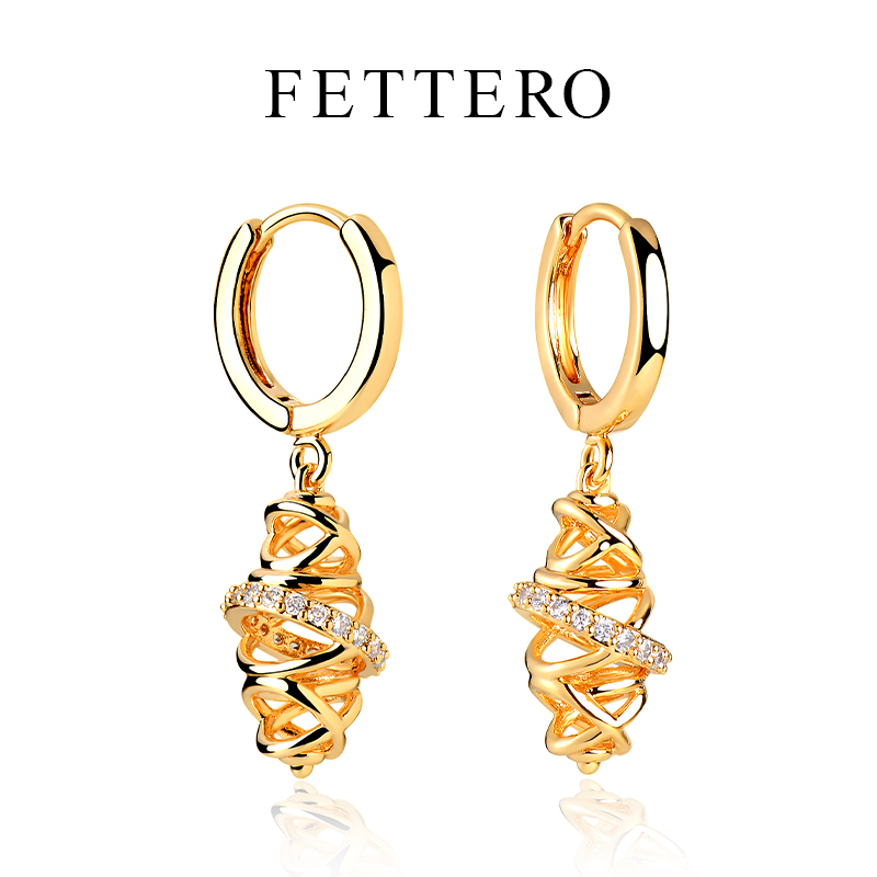 fettero 铜合金耳饰 【金色镂空X纹耳环】气质轻奢简约欧美