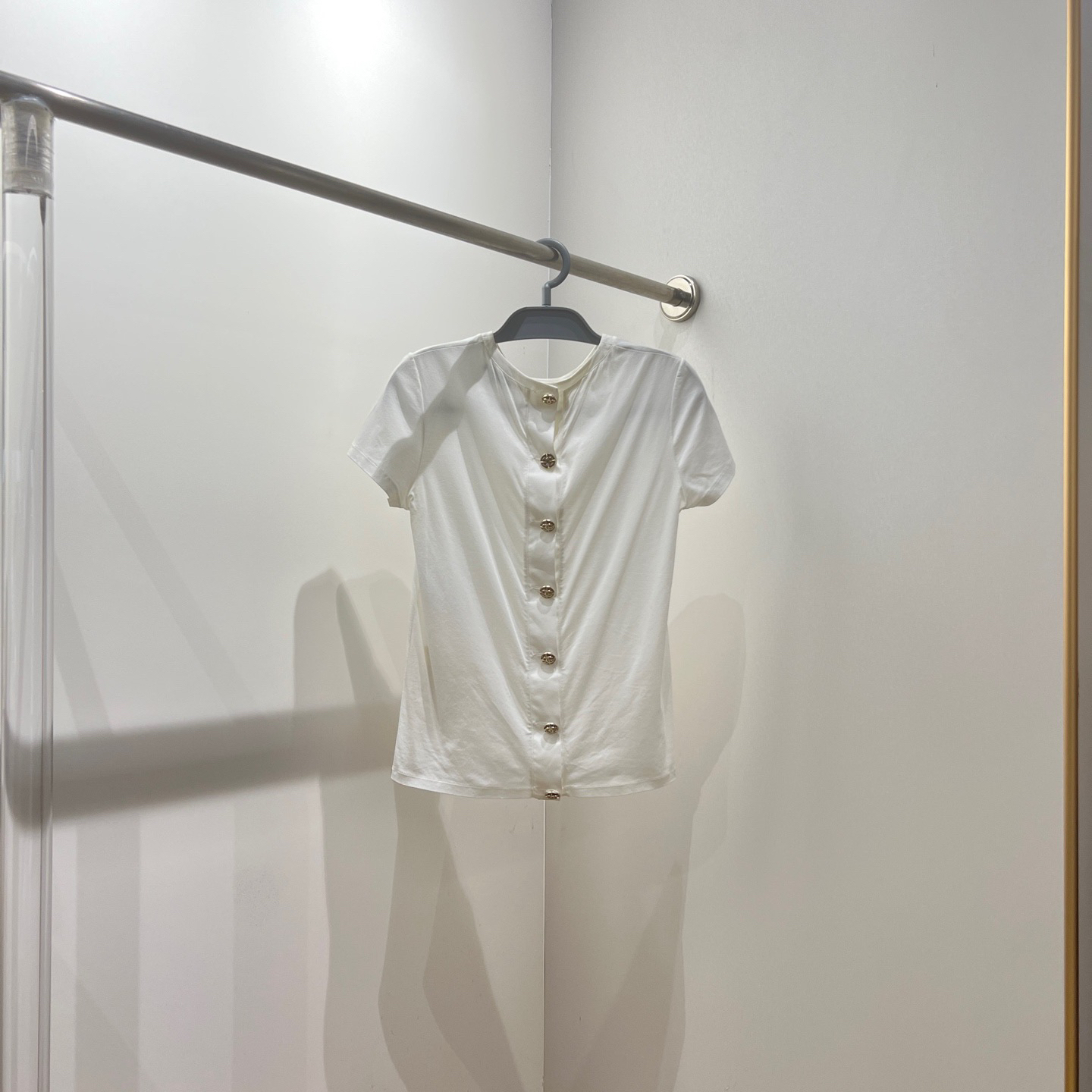 99新 Chanel/香奈儿 ss468 中古白色纽扣短袖 34码 棉