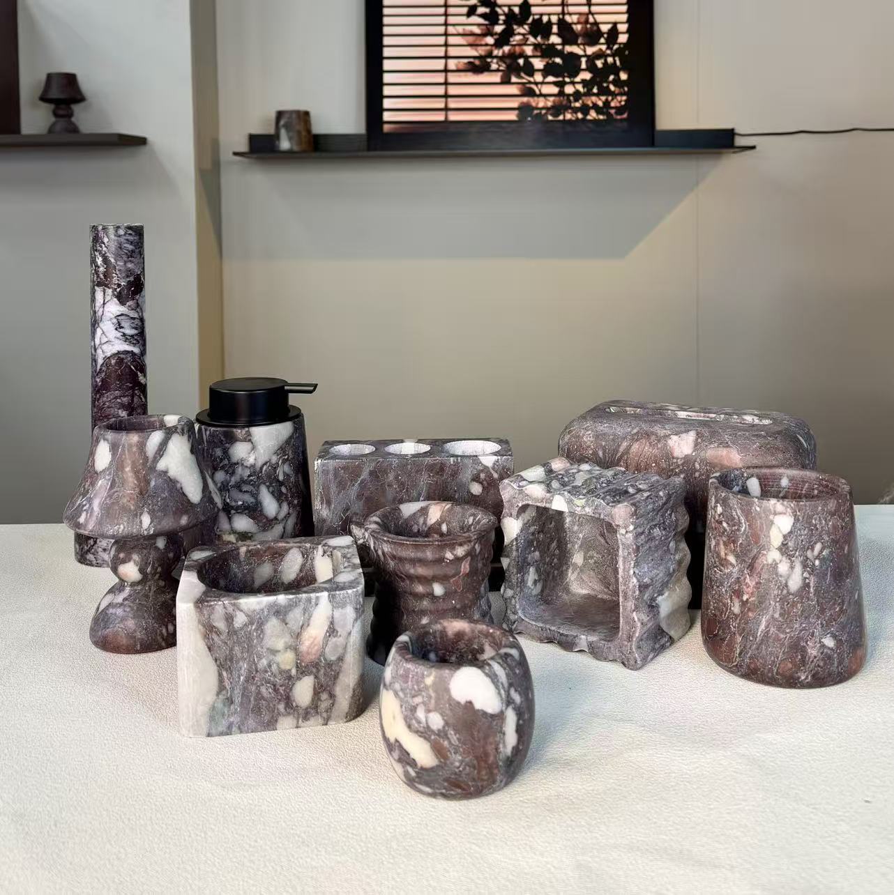 天然大理石宝格丽紫家居摆件托盘创意工艺品轻奢设计感十足