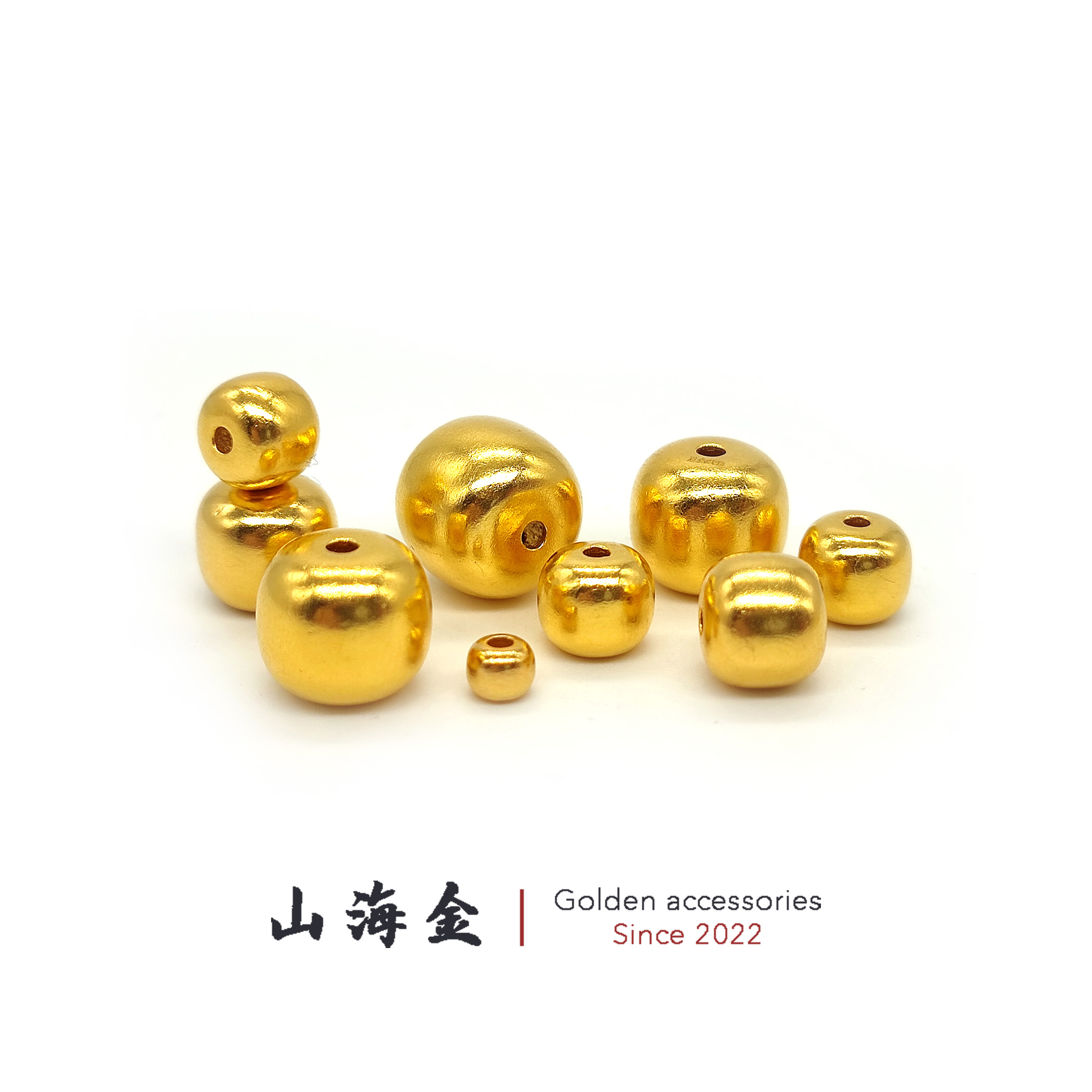 山海金 24K黄金999足金古法半实心老型桶珠顶珠腰珠文玩手串金饰