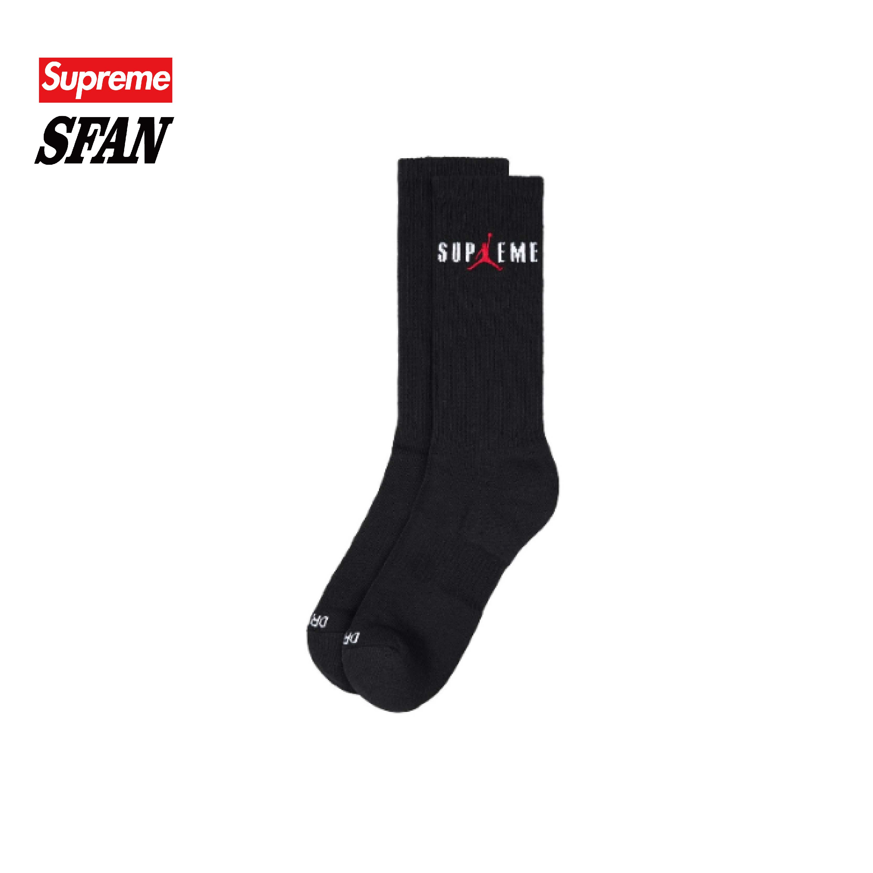 Supreme x Jordan联名 FW24 印花中筒袜 男女同款 黑色 2双装