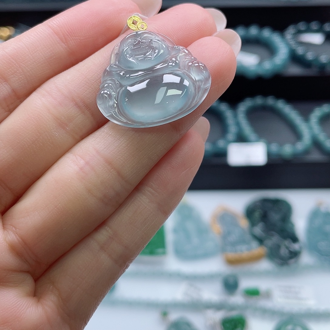 翡翠18K金镶嵌颈饰佛公