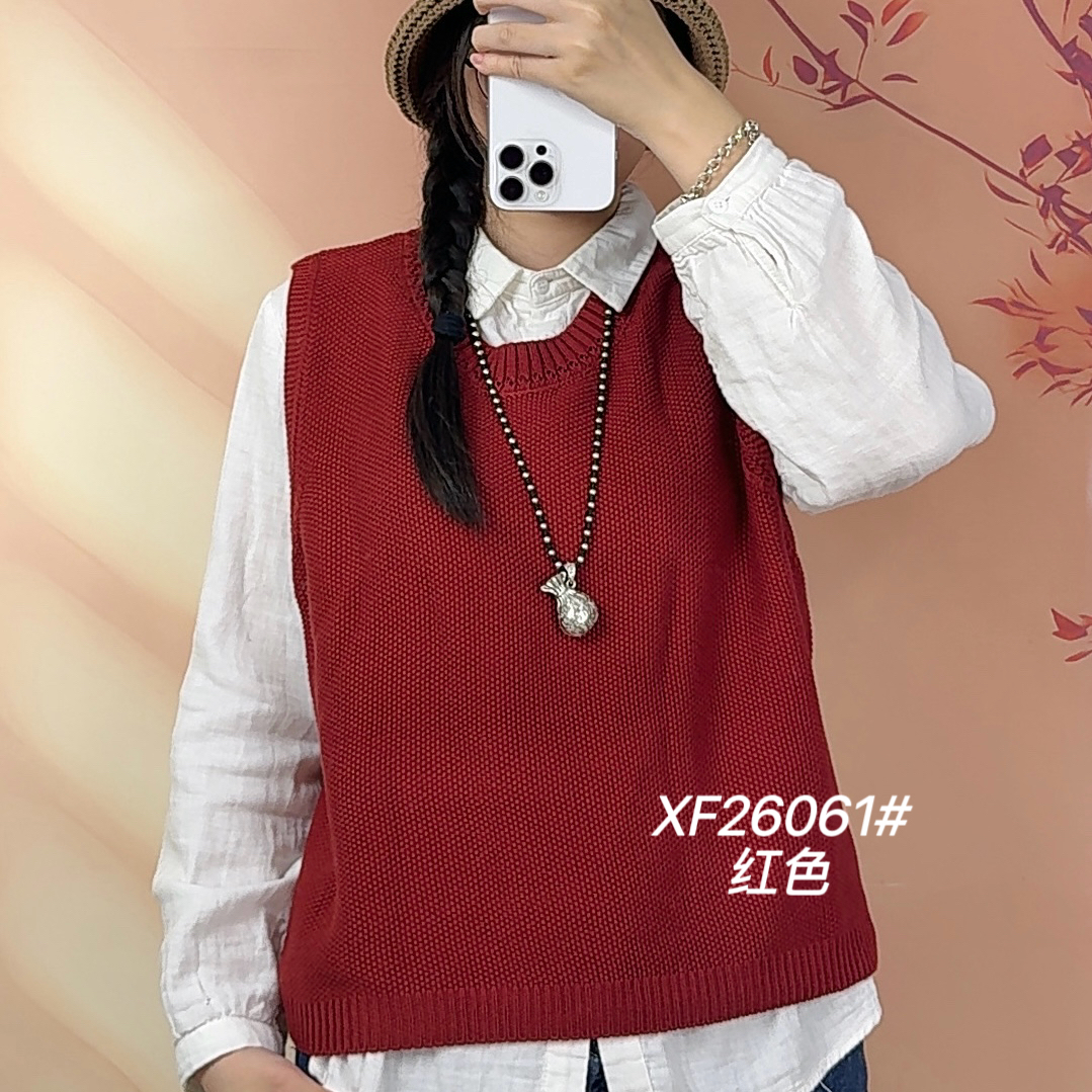 新款简约休闲百搭女士棉线圆领马甲