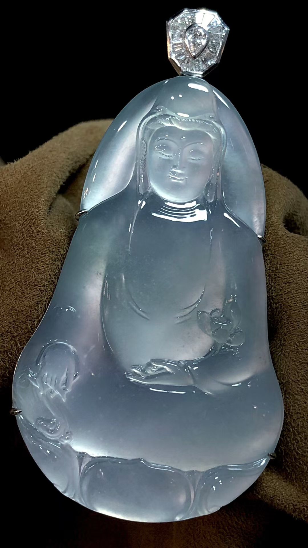 天然俄罗斯玻璃种高冰起胶起光素衣观音（一物一证）（基地质检发货）