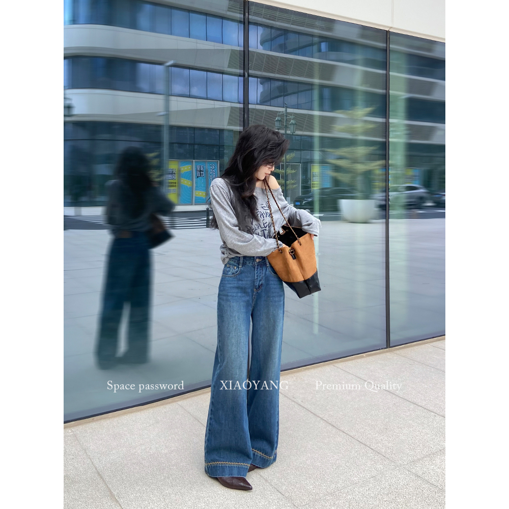 【梨型天选】小个子直筒阔腿牛仔裤~秋冬女士新款百搭休闲百搭裤子