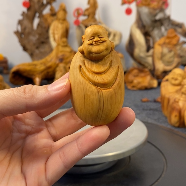 柏木（崖柏）?****?崖柏弥勒佛手把件小摆件