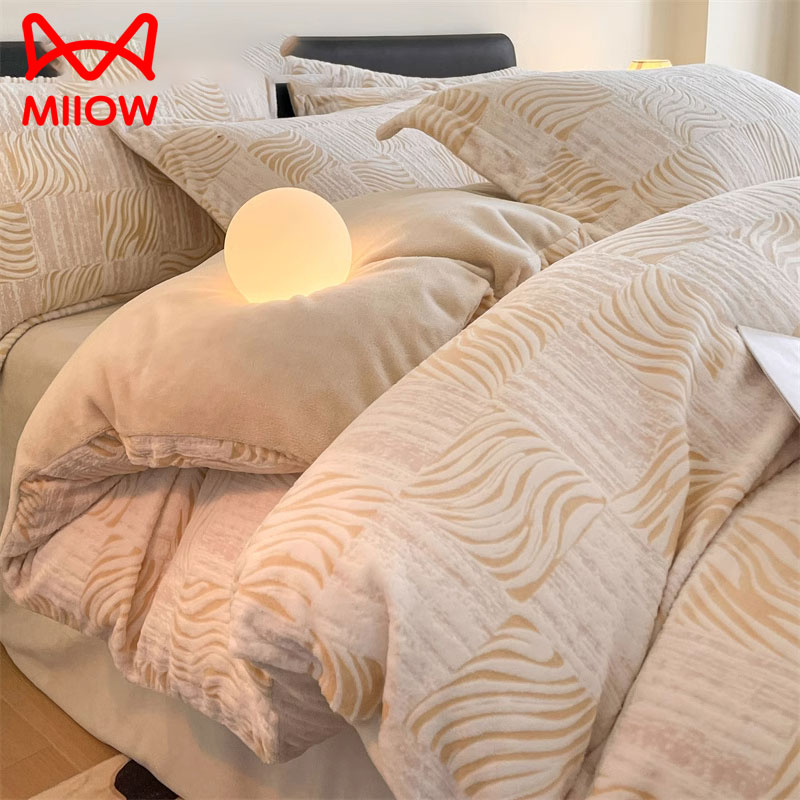 猫人冬季A类雕花牛奶绒四件套加厚双面珊瑚绒床单被套床上三件套4