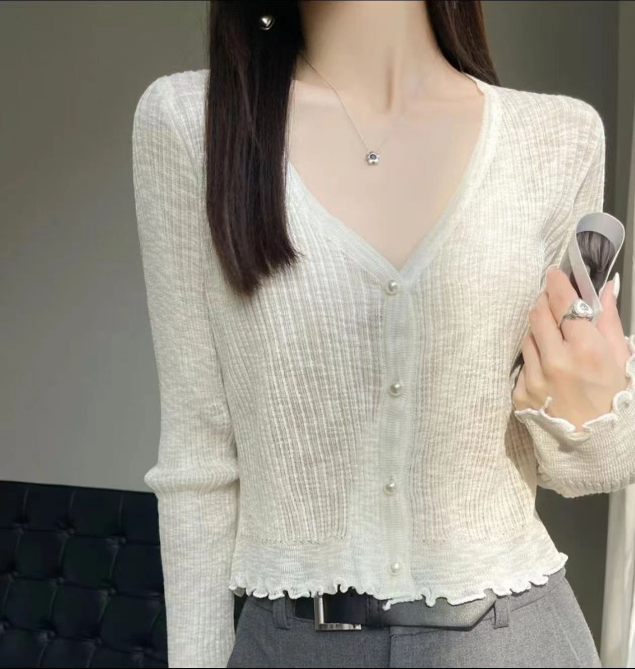 401~500薄款毛针织衫开衫上衣女装毛衣绣花珠片