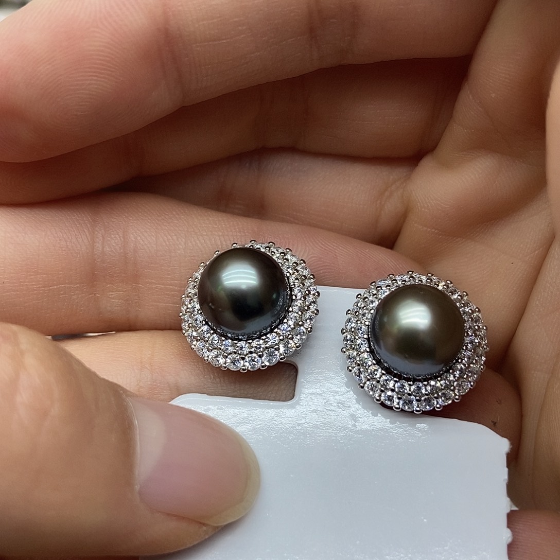 海水珍珠耳饰银S925镶嵌
