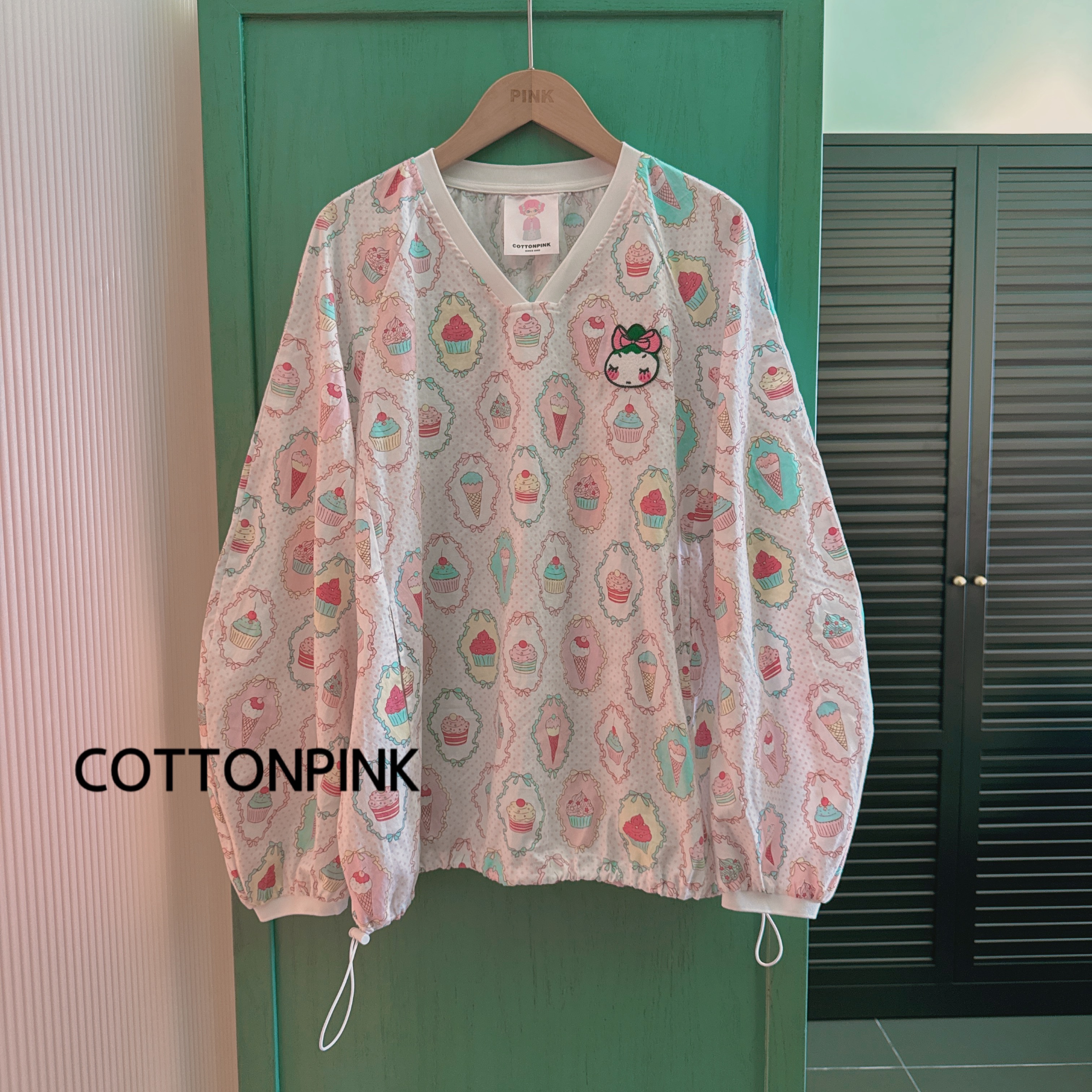 COTTONPINK女装收腰V领上衣雪糕筒文艺休闲T恤女