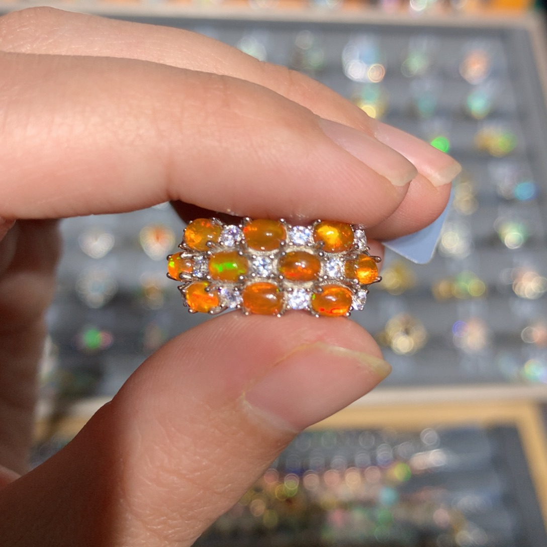 银S925镶嵌欧泊欧泊戒指y