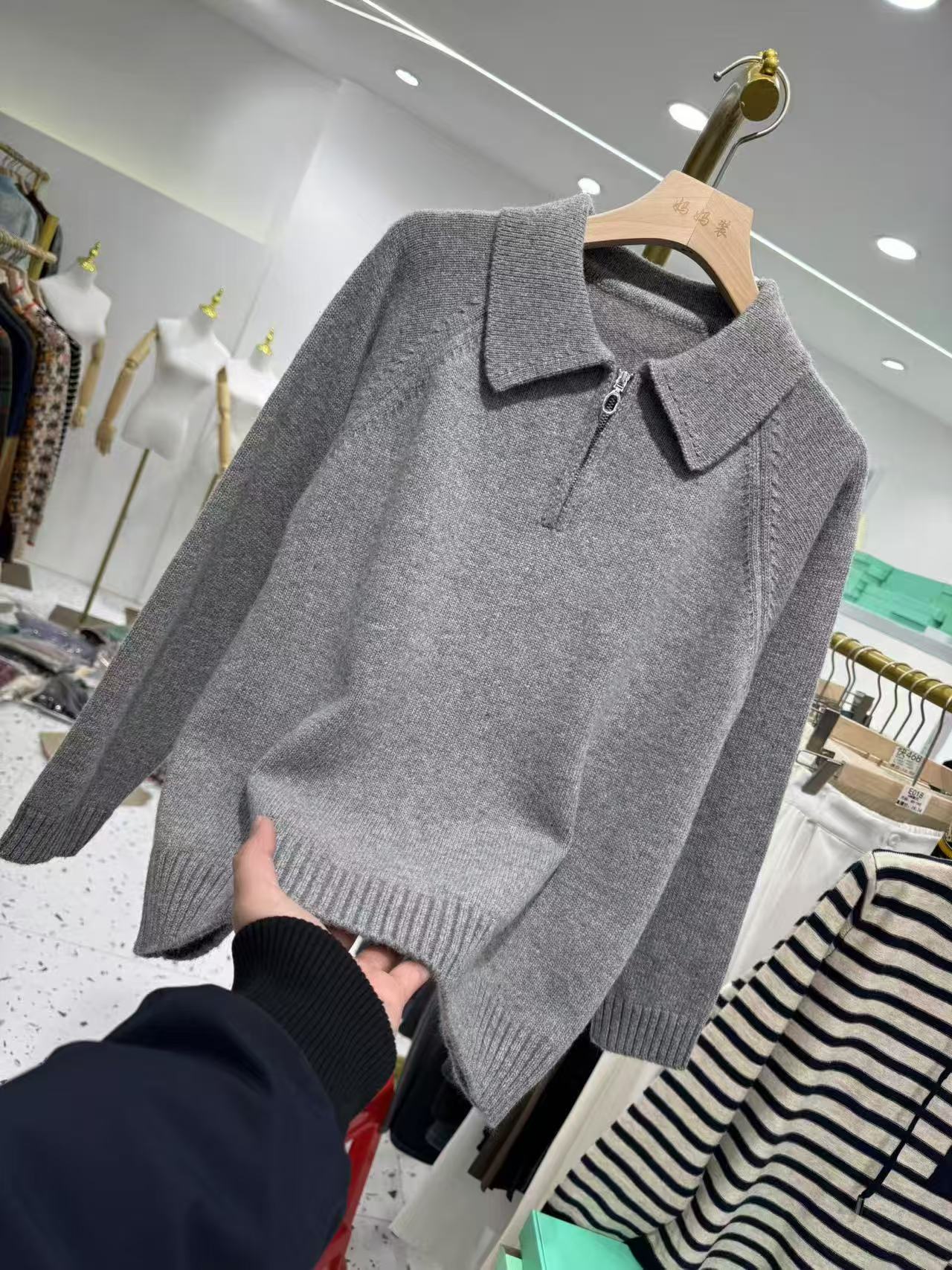【订单多余—HL灰色小方领】时尚百搭休闲针织衫