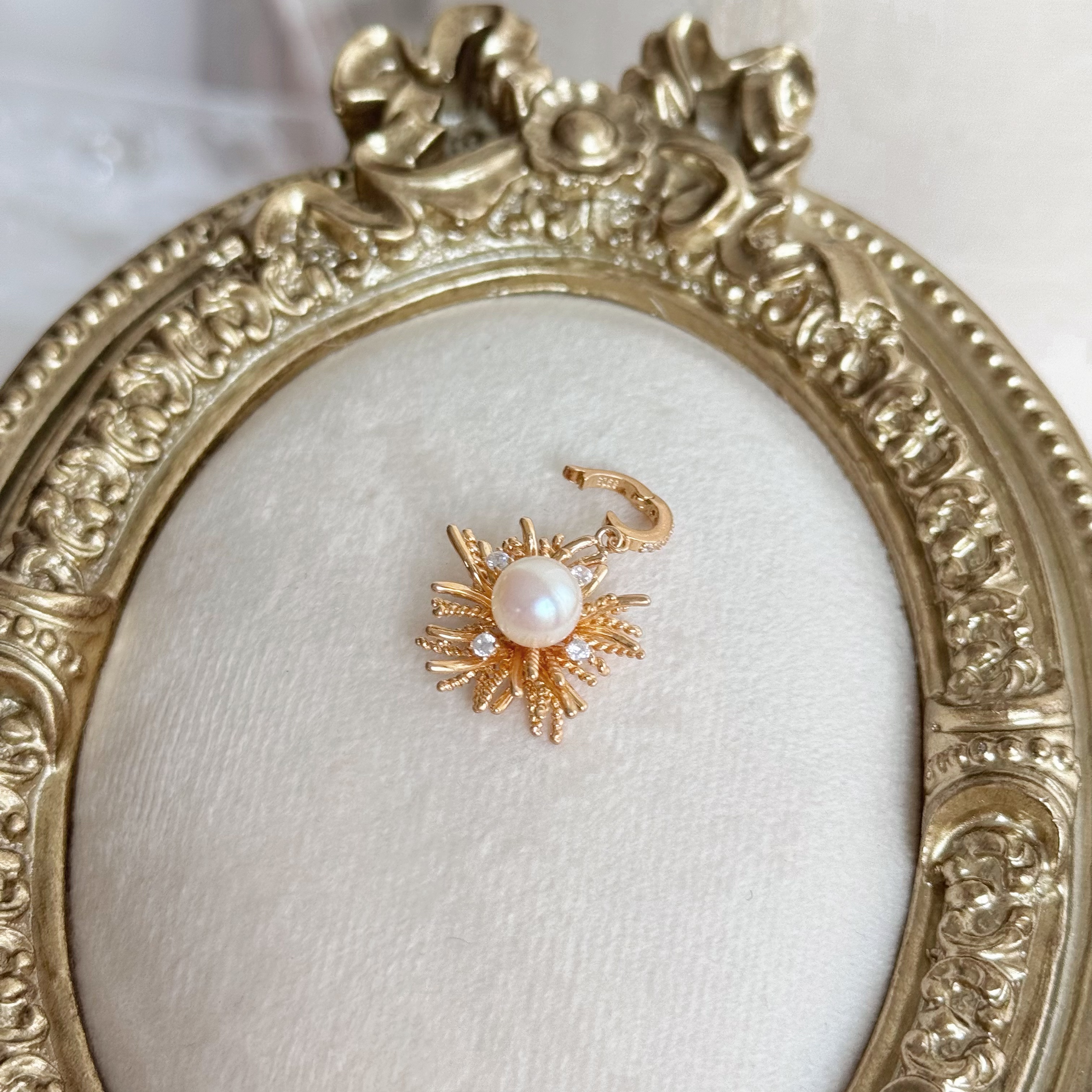 【金羽烟花】S925银海水AKoya羽皇金珍珠吊坠不含链（Akoya带瑕疵）