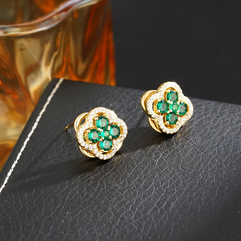 0325#幸运四叶草#微镶四叶花耳钉女时尚设计耳环