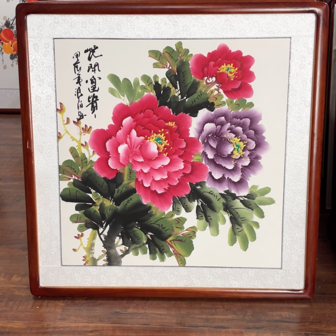 国画手绘带框尺寸63*63厘米