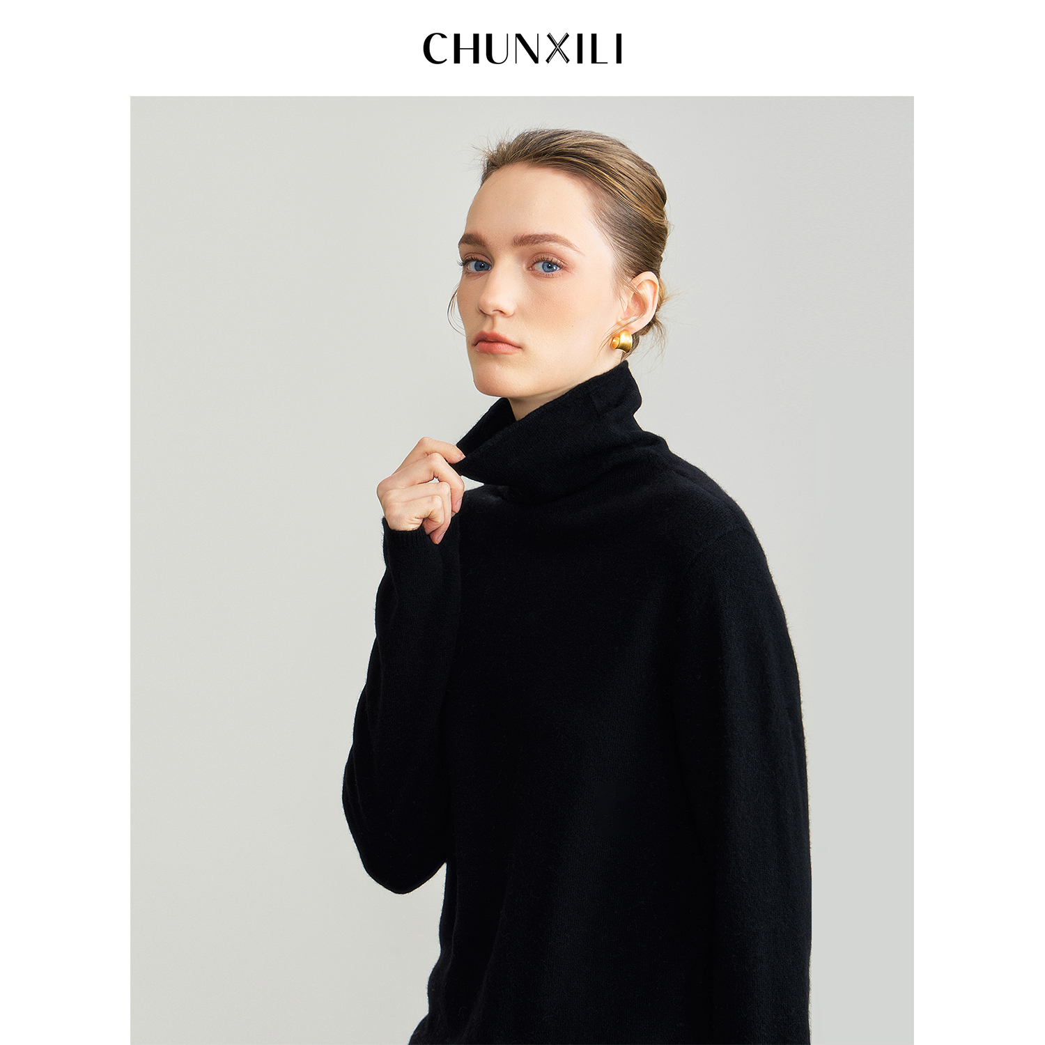 CHUNXILI/春熙里 气质简约纯色堆堆领100绵羊毛针织衫D00M54134