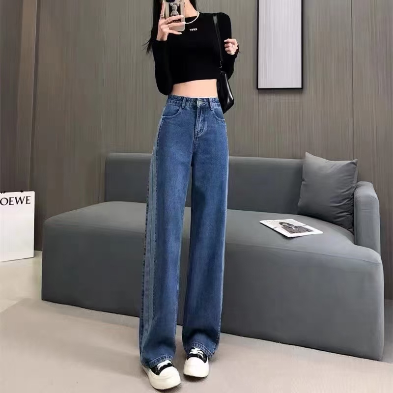 2025春秋女款时尚百搭直筒牛仔裤显瘦