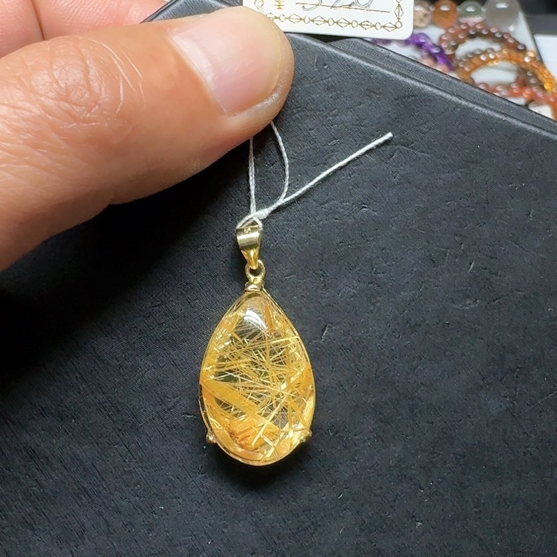 水晶水晶吊坠银S925镀金镶嵌