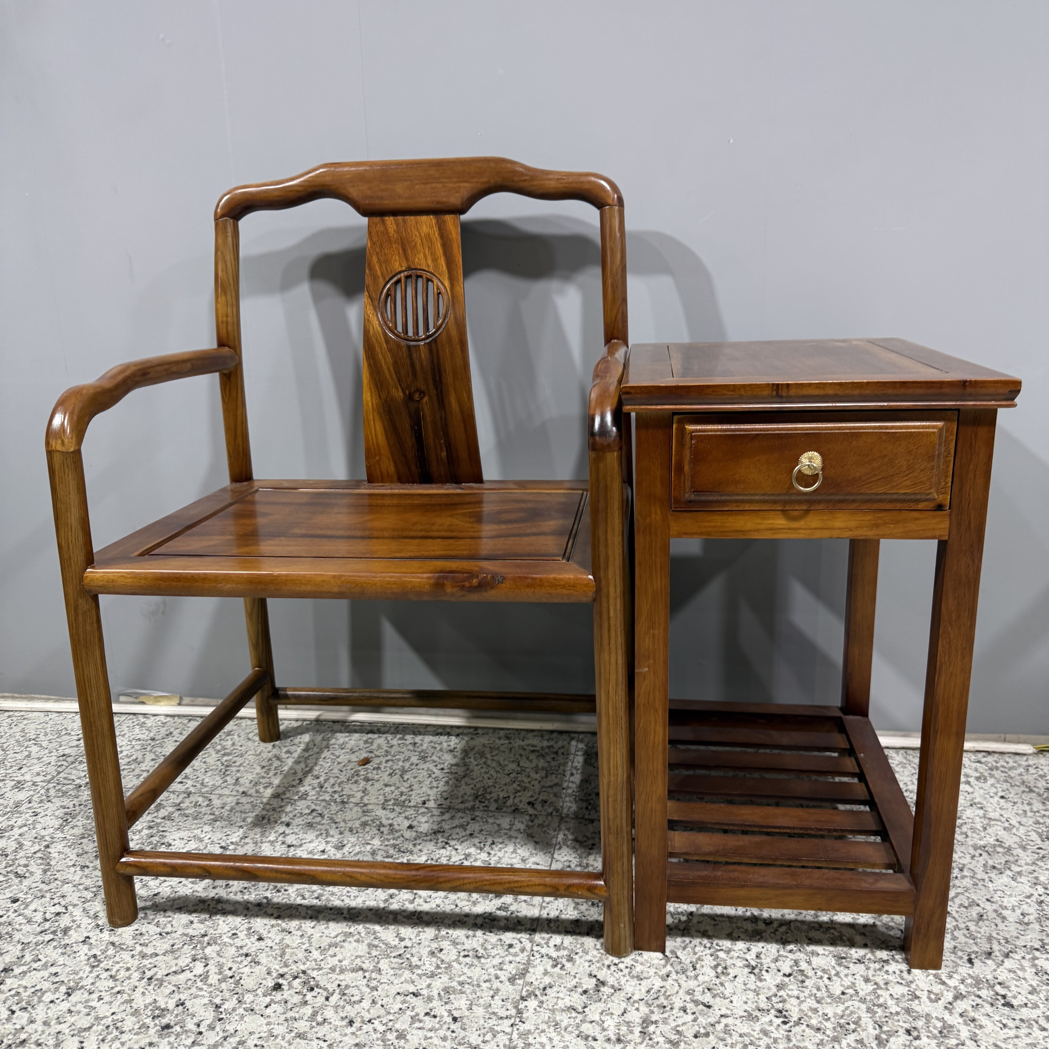 南美胡桃木浩然客椅三件套新中式实木椅书椅靠背椅客椅小茶几简约