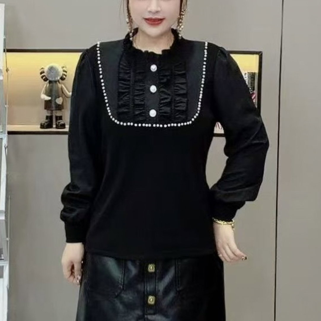 冬季新品女士时尚洋气减龄百搭木耳领长袖加厚磨毛衬衫1139