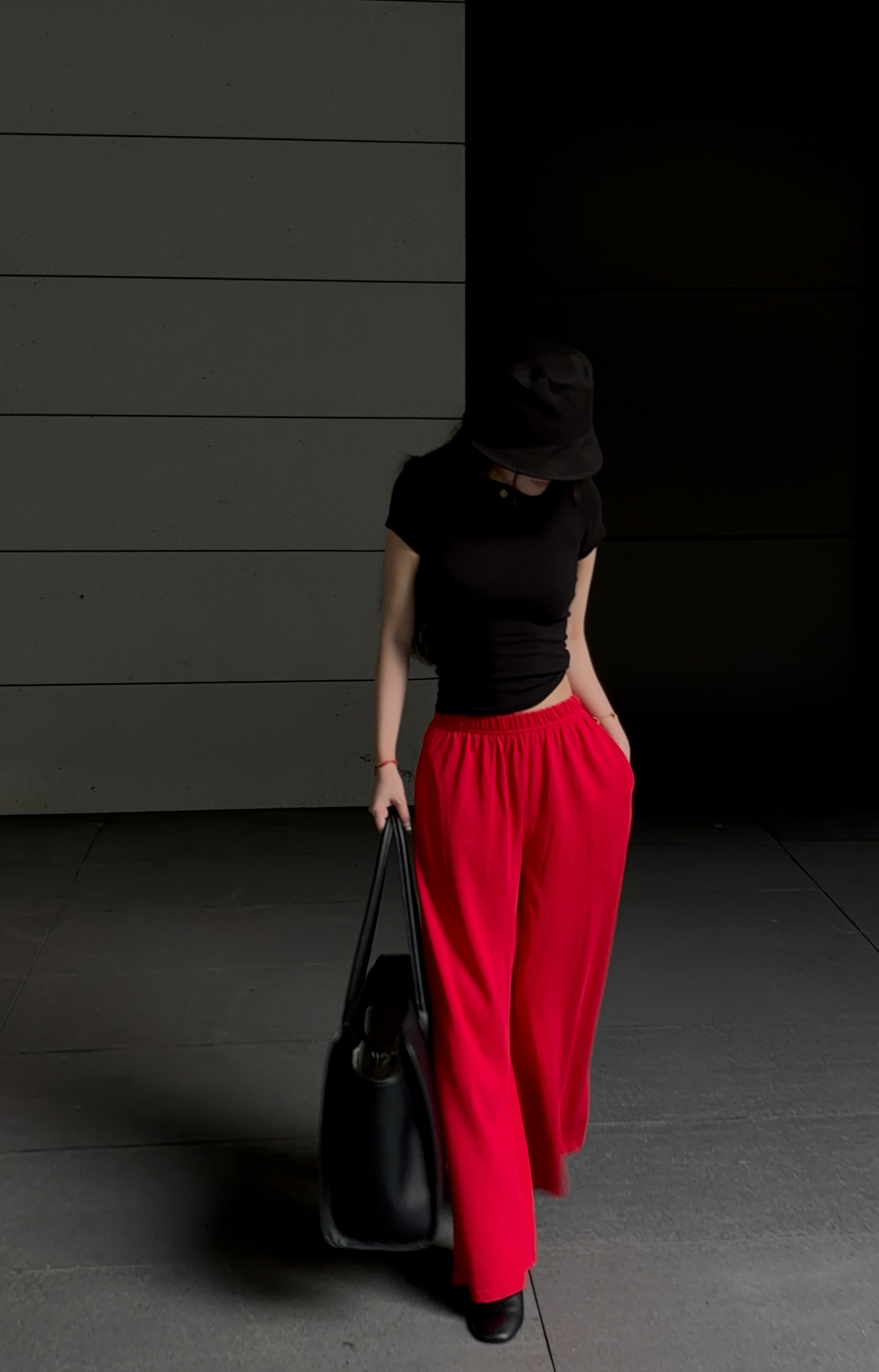 TANGYUAN麻感红色休闲裤女2025夏季新款设计感小众宽松直筒裤女