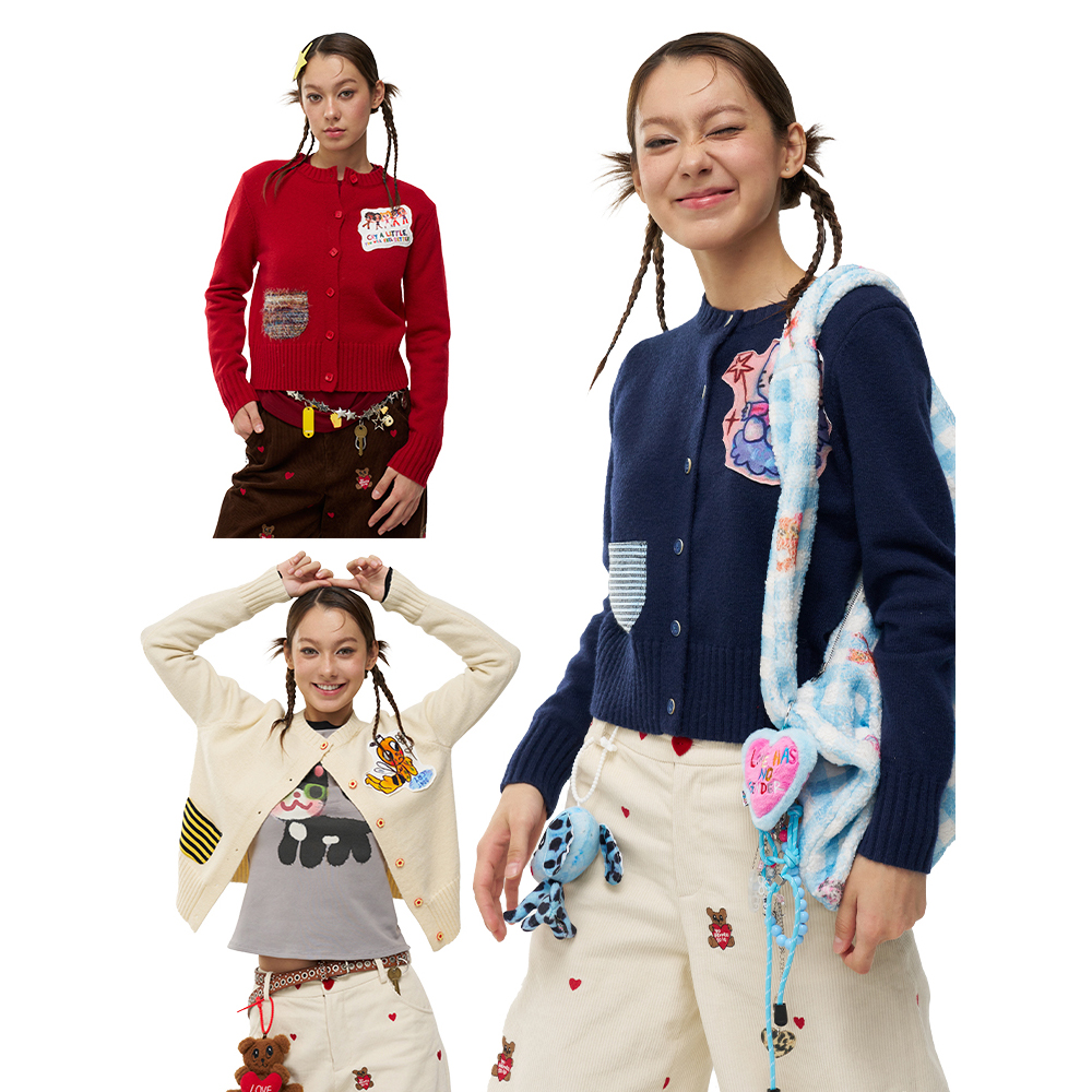 MOF少女百货 童趣针织衫小蜜蜂 柔软毛衣外套红色针织开衫