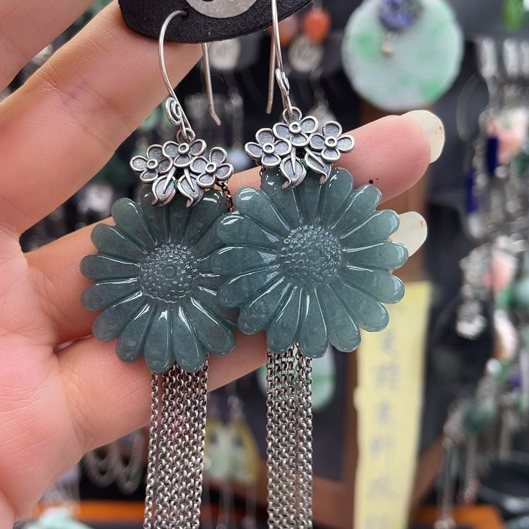 翡翠银S925镶嵌耳饰燕*596hbhgg