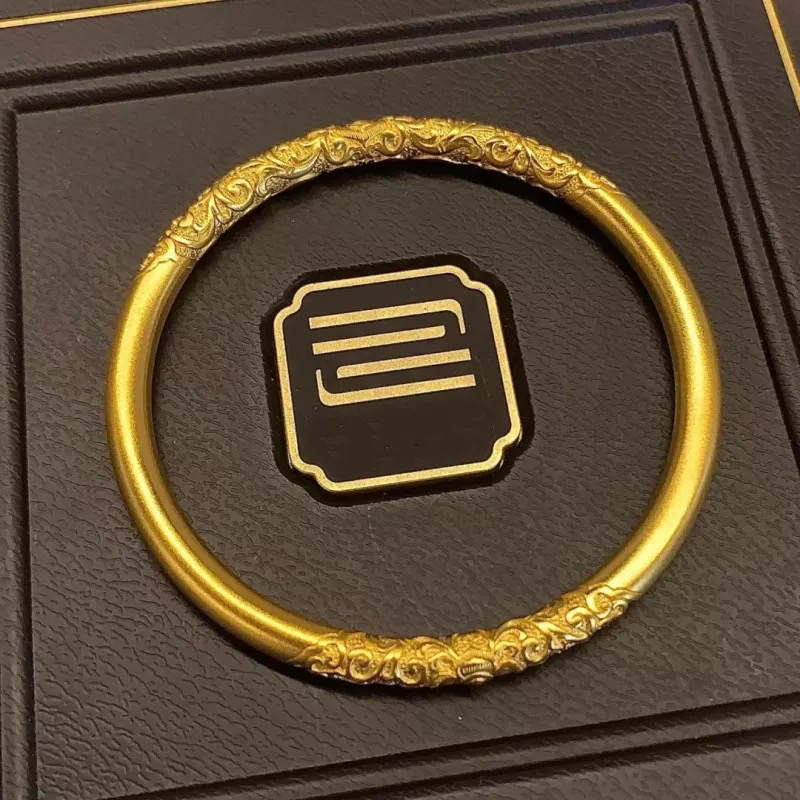  福玺珍阁 国风卷草纹实心素圈手镯