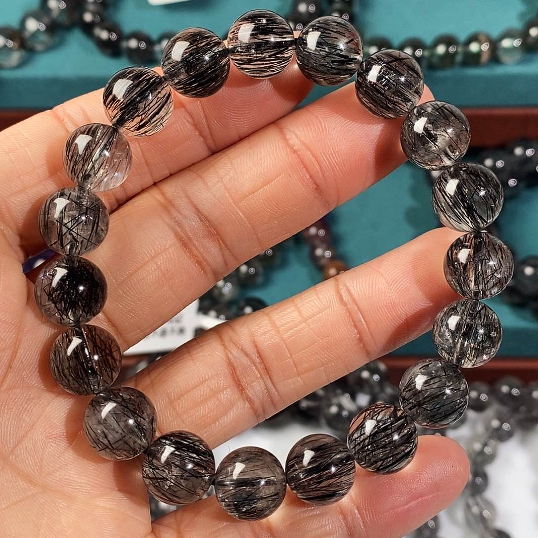 水晶手串未镶嵌透体满分黑发晶10mm