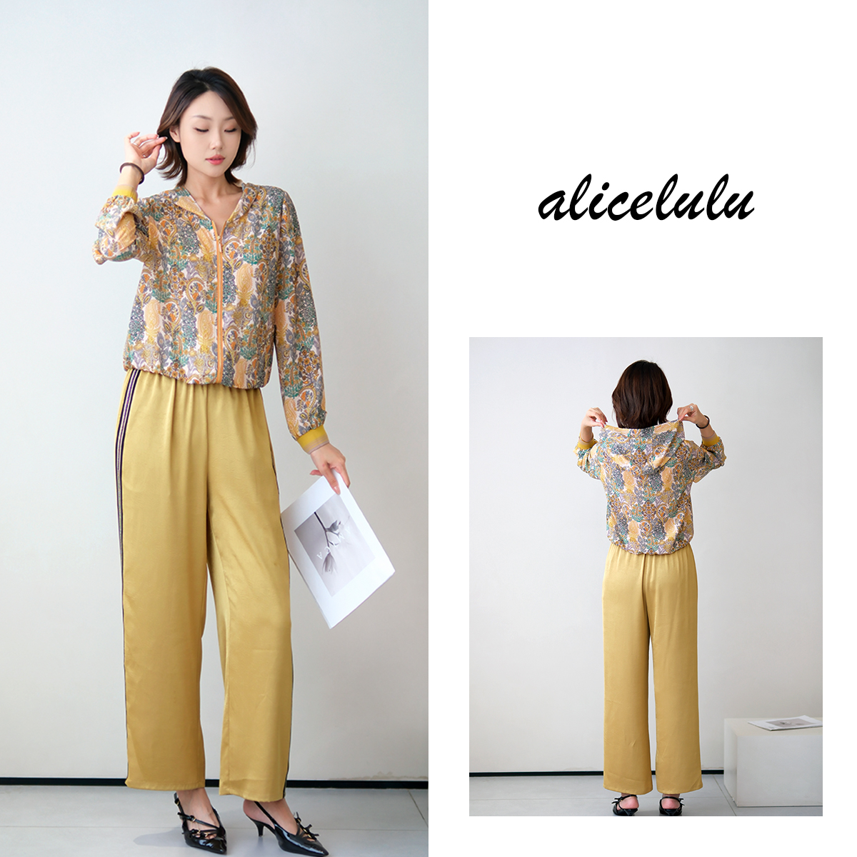 5 alicelulu 优雅轻奢时尚休闲套装气质减龄印花连帽S2143701W