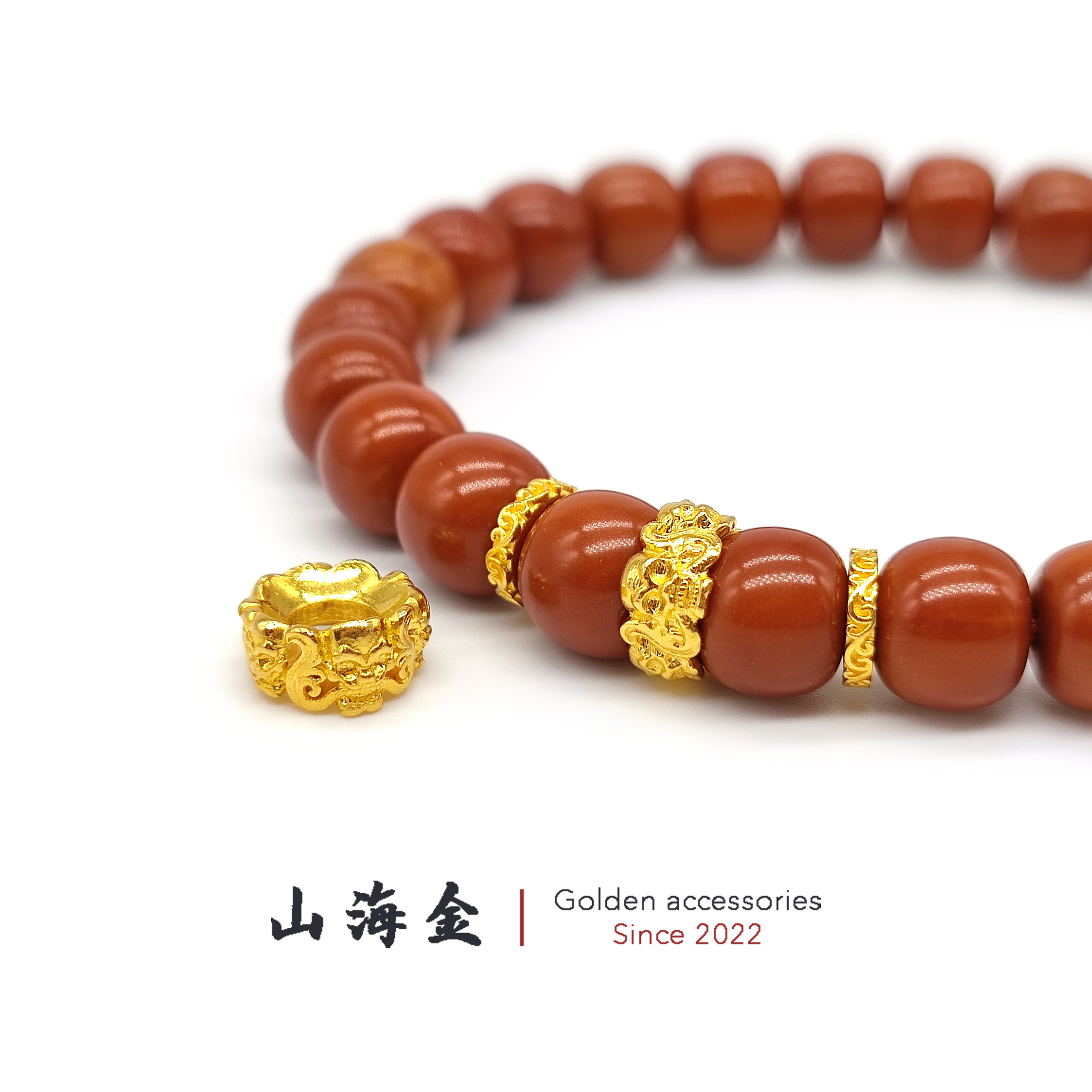 山海金 24K黄金999足金骷髅卡环尸陀林卡扣文玩手串菩提猴头配饰