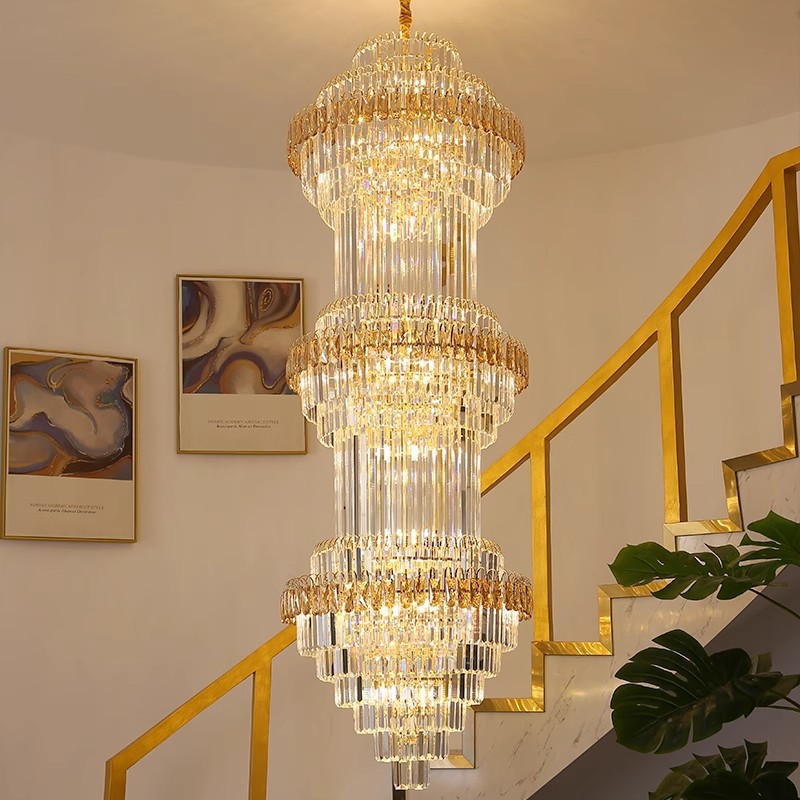 楼梯吊灯轻奢复式楼别墅大厅灯旋转楼中楼三层四层挑空水晶长吊灯