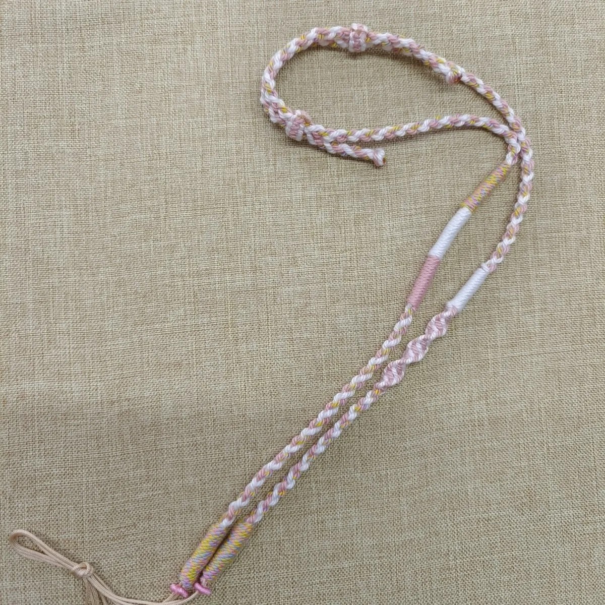  手工编织民族风横穿天珠吊坠绳棉线项链绳锁骨链项链粉系横穿