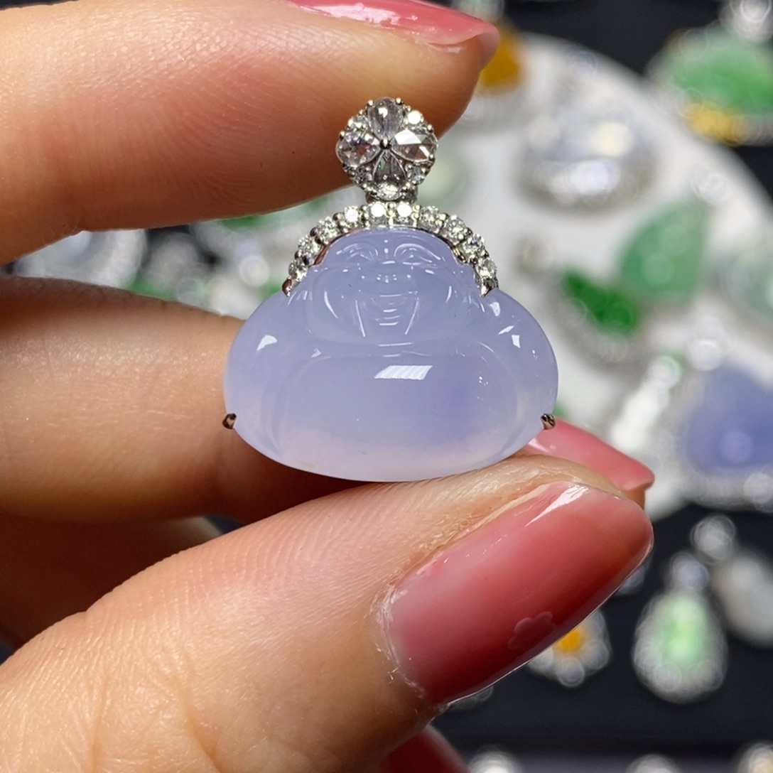 翡翠吊坠(不含链)18K金镶嵌佛