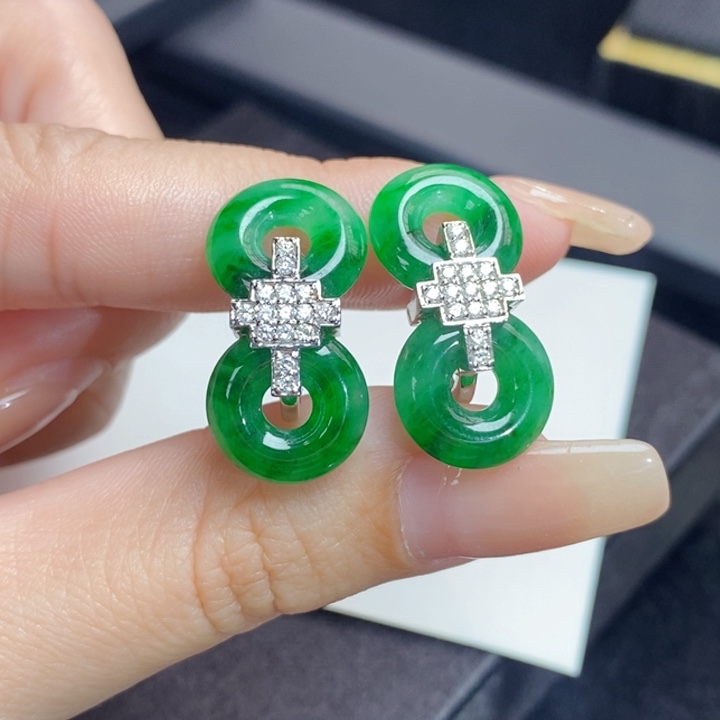 翡翠18K金镶嵌耳饰甜甜圈