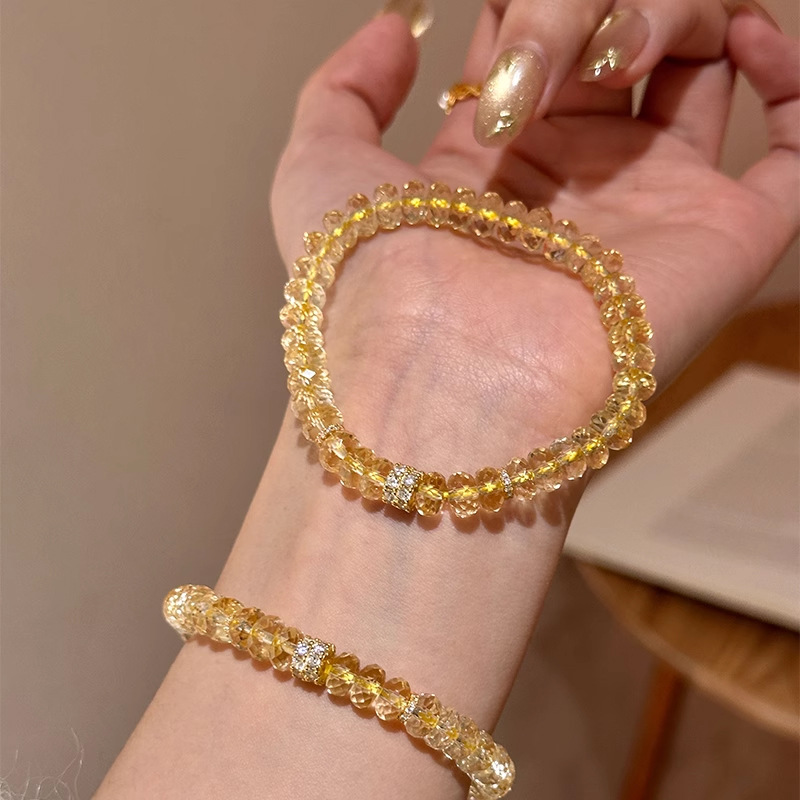 天然黄水晶手串女设计款切面算盘东海水晶手链轻奢高级感串珠手饰