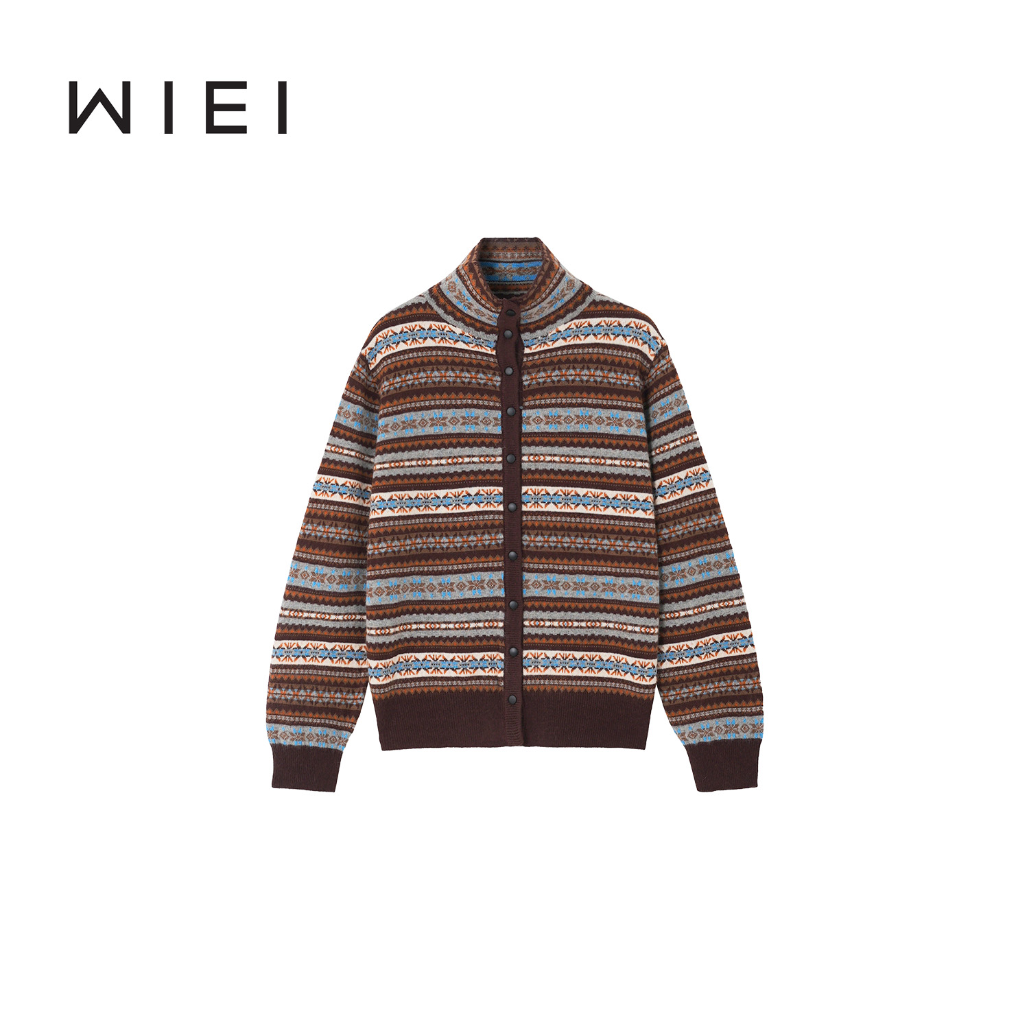 《WI EI 》跳跳糖*绵羊毛_费尔岛系列复古提花针织开衫W25409127