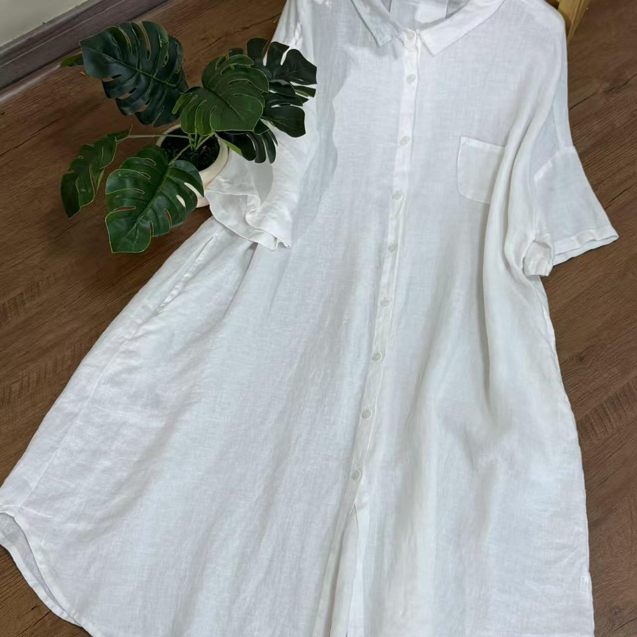 【云目悠悠】夏季新款汉麻长款排扣立领连衣裙-2025432