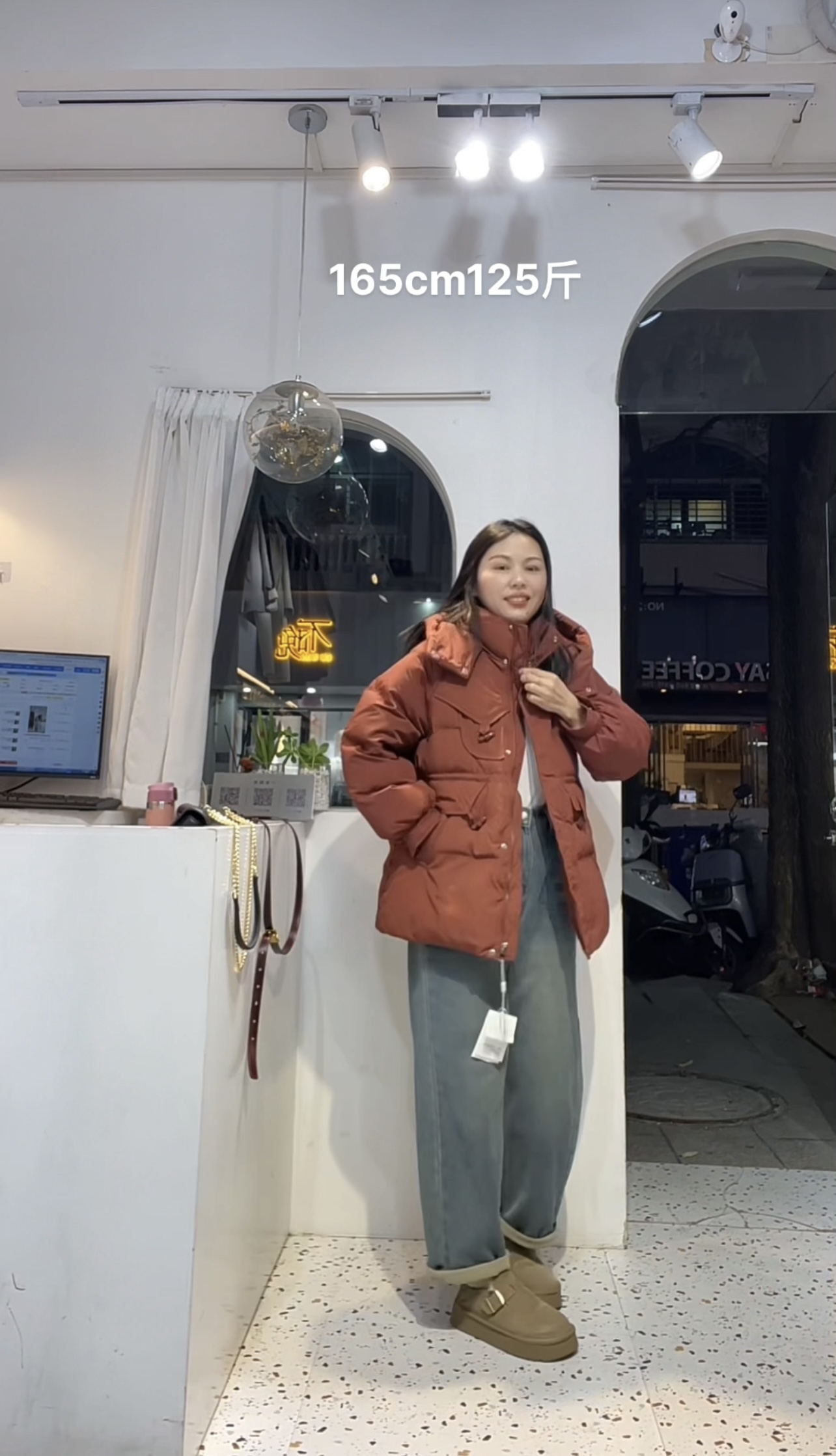 欧货连帽羽绒服女中长款显瘦收腰2303