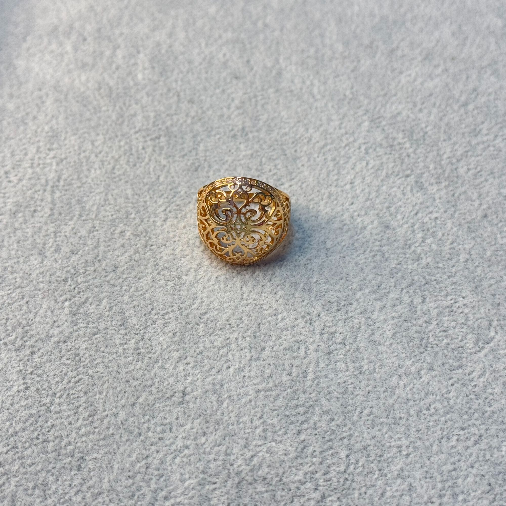 铜合金锆石戒指 拱形雕花带钻戒指0041